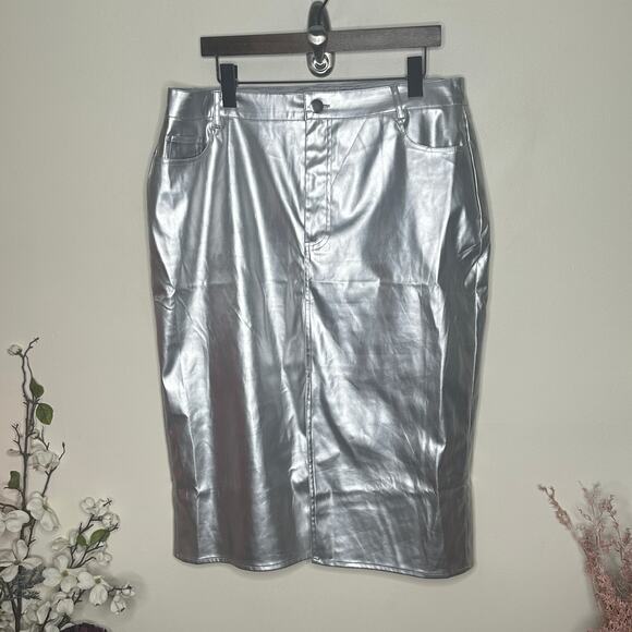 ANTHROPOLOGIE x PORRIDGE Metallic Pencil Skirt Silver Sz XL {G49} - Picture 3 of 6